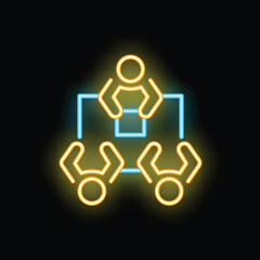 Poster - Neon sign illustrating business people working together around a table on a black background