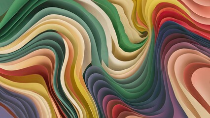 Leinwandbilder - Colorful wavy abstract background featuring layers of green, yellow, red, and beige tones with a smooth, flowing texture and organic shapes.