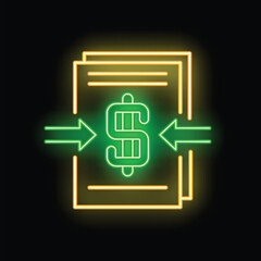 Poster - Neon green dollar sign with arrows pointing to a document, representing a money transfer