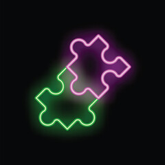 Poster - Neon sign representing two puzzle pieces completing each other, perfect for teamwork concepts