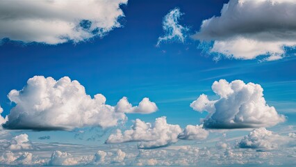 Aufkleber - Bright blue sky with fluffy white clouds positioned throughout the upper two-thirds, creating a serene and peaceful atmosphere ideal for nature themes.