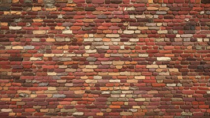 Poster - Weathered brick wall texture featuring shades of red, orange, and beige with uneven brick placement and rough surface ideal for backgrounds