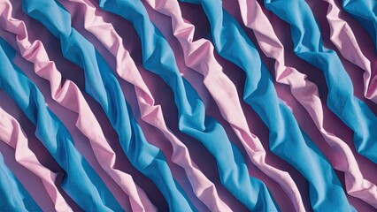 Leinwandbilder - Wavy fabric texture featuring alternating blue and lilac colors with intricate folds creating depth and visual interest in a vibrant pattern.