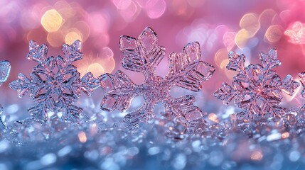 Poster - Sparkling ice snowflakes on bokeh background.