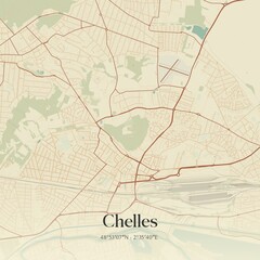  Retro map of Chelles, �le-de-France, France. Vintage street map.