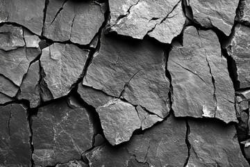 Poster - Black and white photo of a textured wall with peeling paint and cracks in the surface