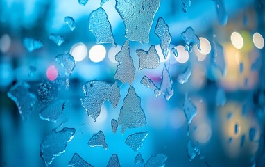 Poster - Abstract blue background with ice shards and blurred lights.
