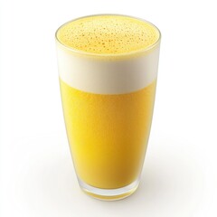 Poster - Golden smoothie in glass, studio shot, white background, healthy breakfast