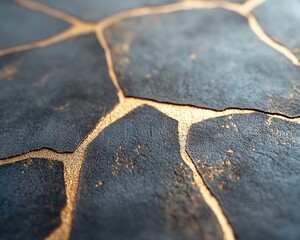 Poster - Close-up of dark, textured surface with gold grout lines, resembling stone or tile.