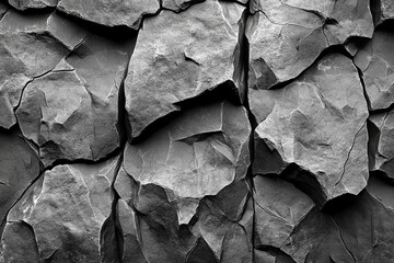 Poster - Black and white photograph of a textured wall with visible patterns and shadows in a minimalist style
