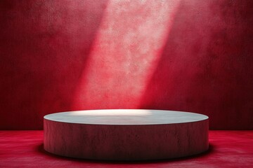 Poster - Round table in front of a red wall with simple decor and no additional furnishings visible