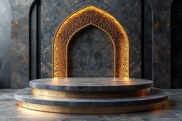 Poster - Large decorative arch with a lit candle creating a warm ambiance in a dimly lit setting