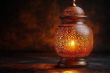 Poster - Lit candle placed on a wooden table casting warm light in a dimly lit environment