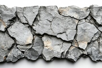Poster - Rock wall texture with white background showcasing natural stone formations and patterns