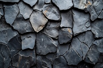 Poster - Black rock wall texture against a solid black background creating a dramatic visual contrast
