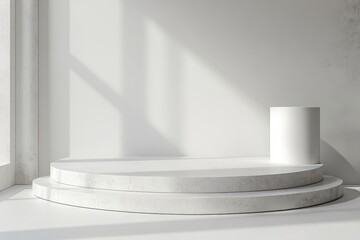 Poster - White table with a white vase placed on top in a minimalistic indoor setting