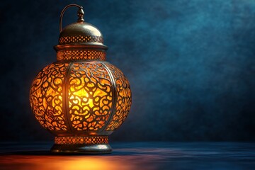 Poster - Lit candle with intricate pattern design glowing softly in a dark environment