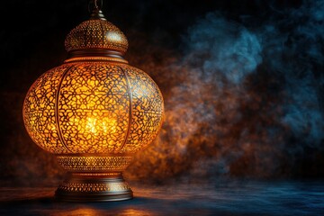 Poster - Glowing lamp illuminated against a dark background creating a warm and inviting atmosphere