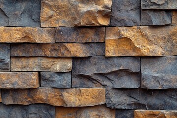 Poster - Close up of a textured stone wall with various shapes and sizes of stones arranged in a pattern
