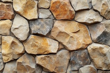 Poster - Close up of textured stone wall with natural patterns and earthy tones in outdoor setting