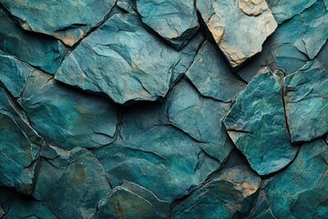 Poster - Close up image of a textured rock wall with blue background and natural patterns