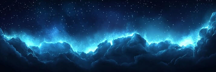 Wall Mural - interstellar cloudscape celestial fantasy with glowing blue nebulae and twinkling stars