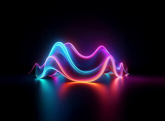 Aufkleber - Abstract glowing neon waves in vibrant pink and blue hues, reflected on a dark surface.  The smooth curves create a mesmerizing, futuristic feel.