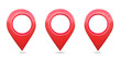 © Puttachat - Collection, Red location symbol pin icon sign on white background. navigation locator map travel gps direction pointer and marker. Red map locator, pin realistic 3D map pointers isolated.
