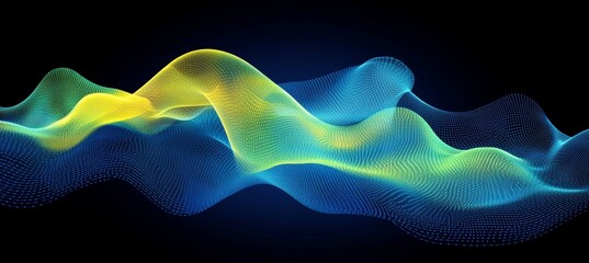 Poster - abstract flowing stream of aqua and chartreuse hues with particle effects, seamless blend