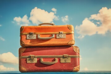 Canvas Print - Vintage suitcases sky travel adventure journey vacation summer