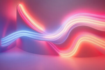 Poster - Abstract artwork with swirling neon lights and soft gradient effects, contemporary minimal design
