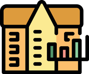 Poster - Colorful bar graph rising behind houses showing increasing property prices, highlighting real estate market growth
