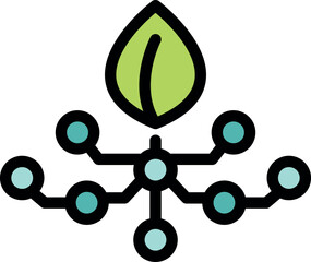 Poster - Interconnected digital network with green leaf symbolizing sustainable technology and eco conscious innovation
