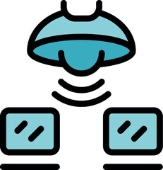 Poster - smart home light controlling devices with sensor icon, filled outline style