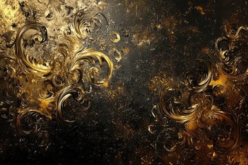 Poster - Abstract swirls of metallic gold and silver paint blending on a dark canvas for luxurious designs