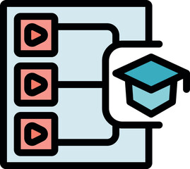 Poster - online education icon representing video learning platform leading to graduation, symbolizing digita