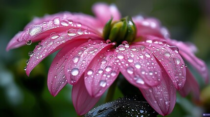 Wall Mural - Close Up Pink Dahlia Petals with Morning Dew