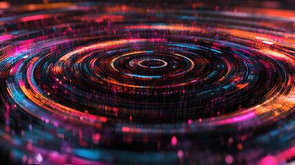 Poster - abstract digital ripple: a mesmerizing abstract background of swirling neon concentric circles, puls