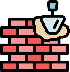 Poster - Construction worker building a brick wall using cement and a trowel