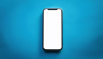 Poster - minimalist smartphone with blank white screen on blue background, perfect for showcasing designs or apps