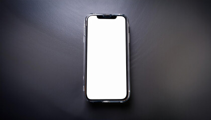 Poster - minimalist smartphone with blank white screen on dark surface, showcasing modern design aesthetics