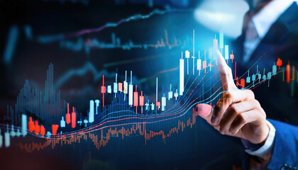 Poster - Stock market graph with candlestick chart showing economic trends and analysis