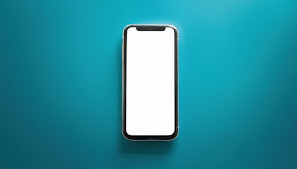 Poster - minimalist smartphone with blank white screen on teal background, perfect for showcasing designs