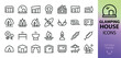 © Altop Media - Glamping line icons set. Set of dome house, forest hut, glass house, glamp hotel, yurt, tent, weekend picnic, geodesic dome vector icon with editable stroke