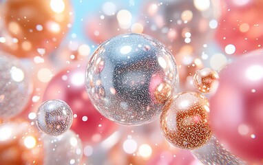 Aufkleber - Sparkling glitter spheres floating in pastel background.