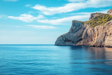 Wall Mural - Coastal cliff, Mediterranean sea, sunny sky, boat trip, travel