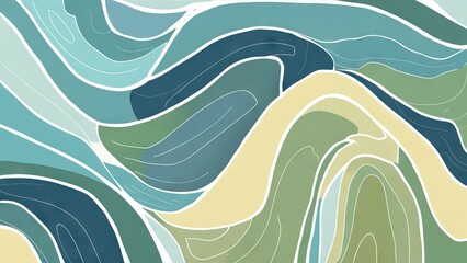Aufkleber - Pastel motion background with smooth wavy lines in calming blue green and yellow tones creating a serene tranquil atmosphere.