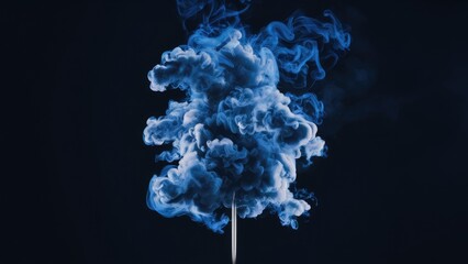 Fototapete - Blue smoke swirling elegantly against a dark background with a central vertical plume, creating a mesmerizing abstract design in shades of deep blue.