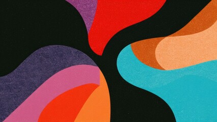 Fototapete - Colorful abstract design with dark grainy background featuring flowing shapes in red orange blue purple and black for banners and covers.