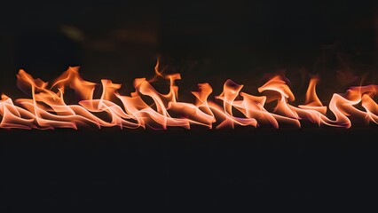Poster - Burning flame strip in vivid orange hues against a deep black background, showcasing mesmerizing wave-like patterns and fluid motion.